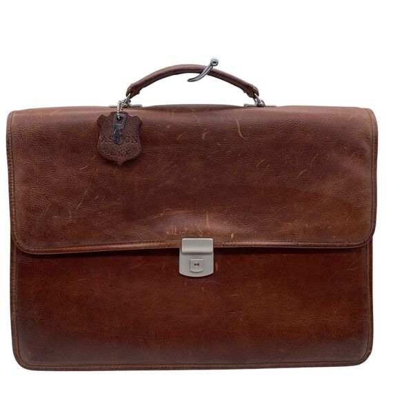 Aston 100% Genuine Leather Briefcase Messenger Bag Unisex Laptop Carrier Bag - Picture 1 of 14